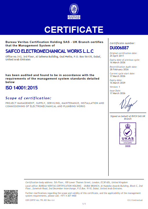 ISO 14001:2015 Environmental Management Systems certificate