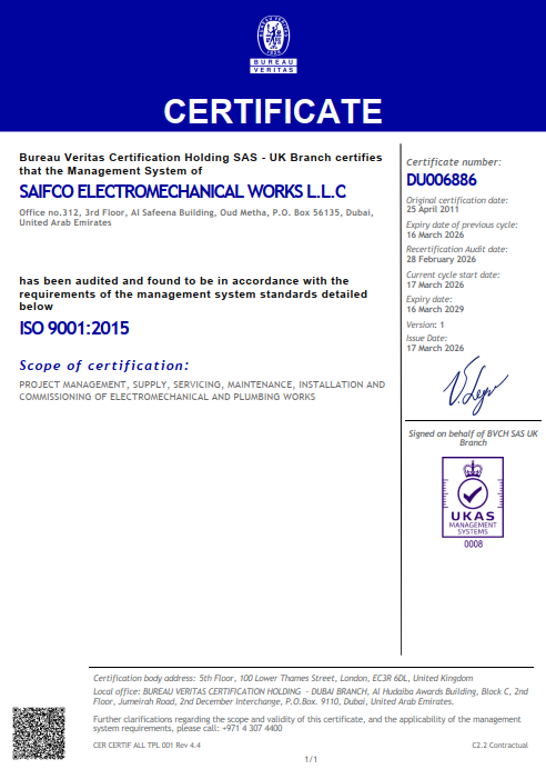 ISO 9001:2015 Quality Management Systems certificate